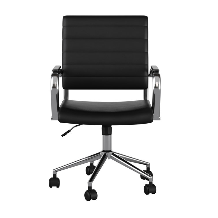 Martha Stewart Upholstered Ribbed Faux Leather Swivel Home Office Chair